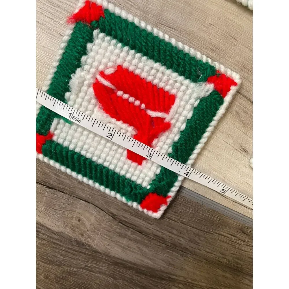 Handmade Coaster Set Letter P Pattern Plastic Canvas Holiday Red Green White
